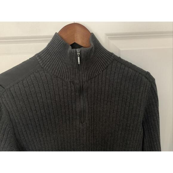 Mens Calvin Klein Mock Neck Gray 1/4 Zip Ribbed Sweater SZ M #553 - Picture 5 of 7